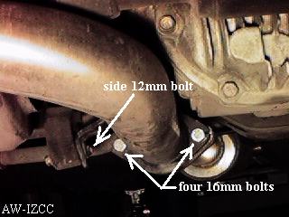 bolts holding muffler to car and H-pipe