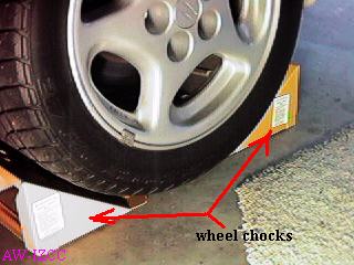 wheel chocks around rear tire