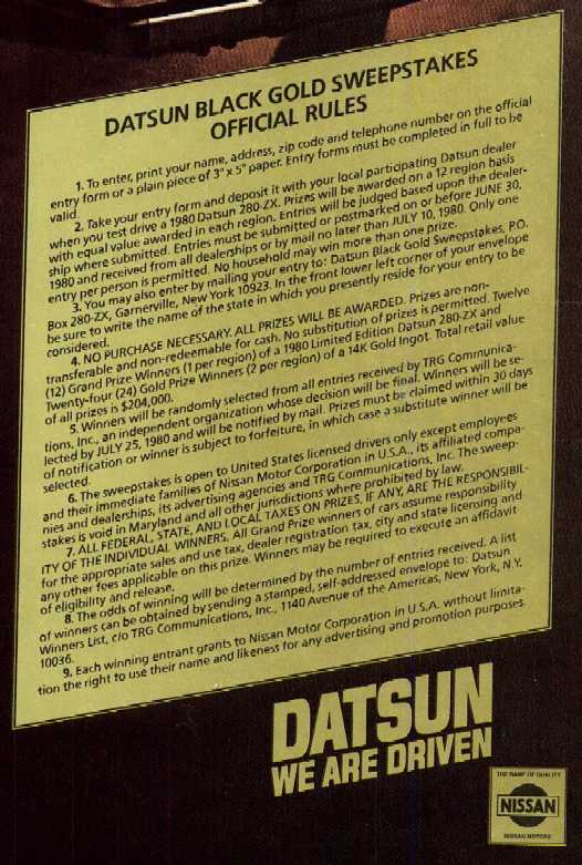 DATSUN BLACK GOLD SWEEPSTAKES OFFICIAL RULES